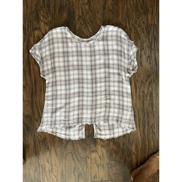 CLOTH & STONE Light Colored Plaid Flannel Short Sleeve Button Up Blouse size S - Picture 2 of 7